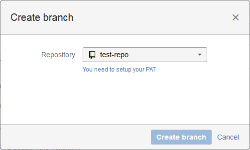 jira server issue create branch dlg PAT required