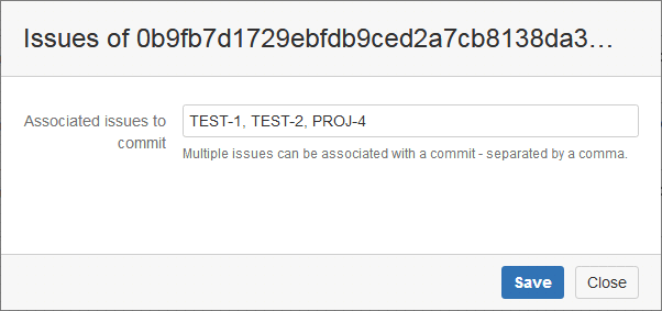 change commit issues dialog showing linked issues comma separated