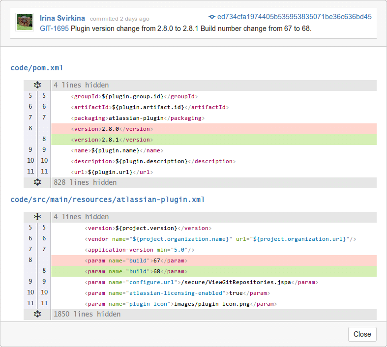View commit code diffs