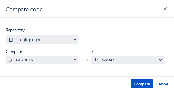 Jira Git Source Code panel - compare code