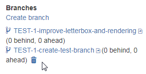 Dev panel create branch delete icon on hover