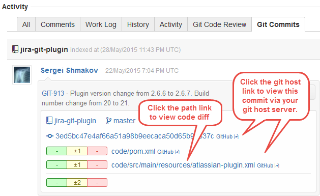 Clickable web links in Git Commits tab