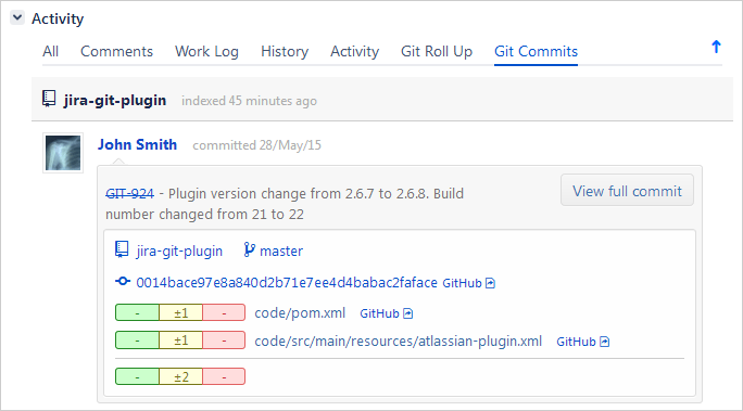 Git Commits tab example