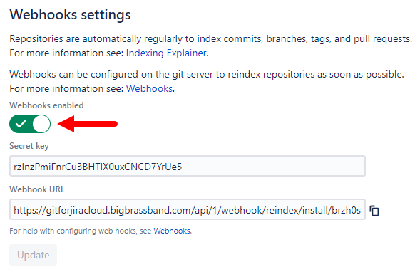 Enable webhooks screen