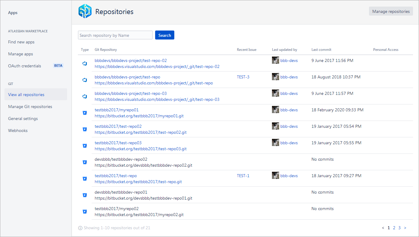 git repo viewer screen - jira cloud