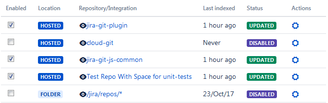 Manage git repositories page - Jira Server/Data Center