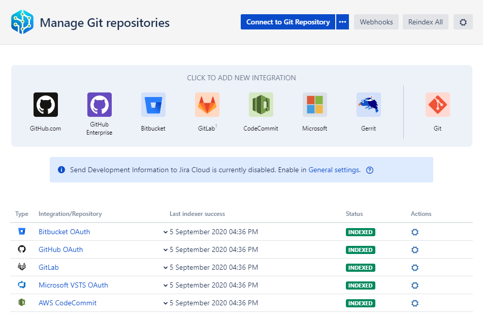 git configuration screen - jira cloud