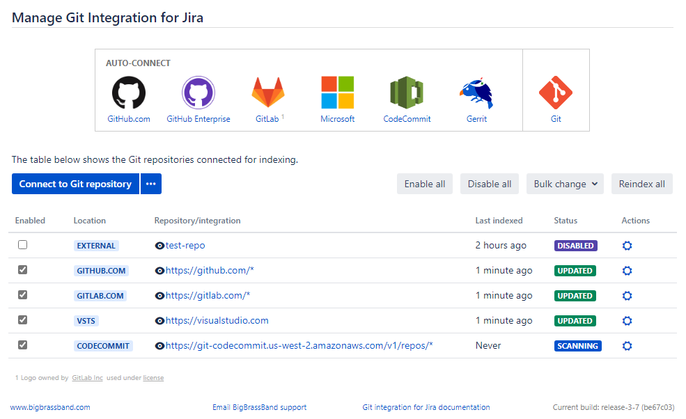 git configuration screen - jira server/dc