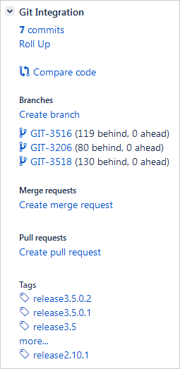 Jira Git Source Code panel